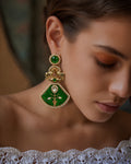 Emerald Enamel Floral Shield Statement Earrings