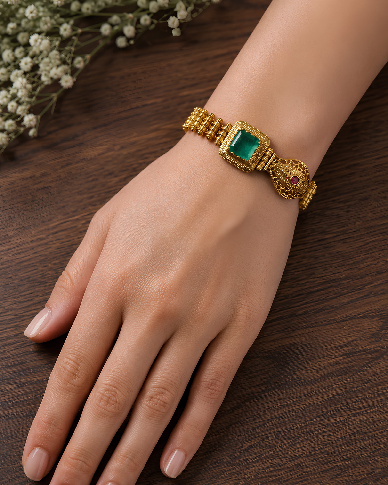 Emerald Filigree Statement Bracelet
