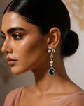 Emerald Pear-Drop & Crystal Statement Earrings