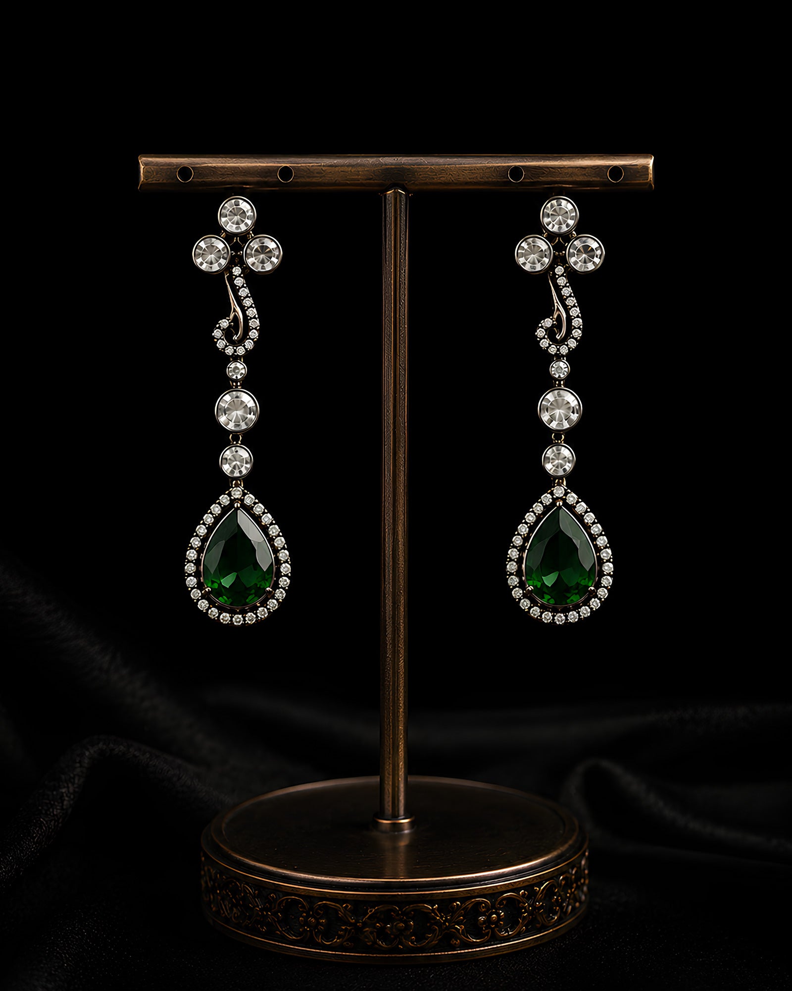 Emerald Pear-Drop & Crystal Statement Earrings