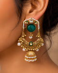 Emerald Polki & Crescent Jhumka Earrings
