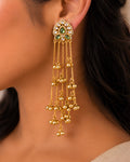 Emerald Polki & Golden Multi-Chain Ghungroo Earrings