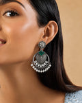 Emerald Sunburst & Pearl Drop Oxidized Earrings