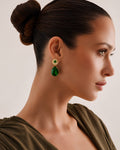 Emerald Teardrop & Geometric Stud Earrings