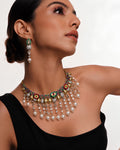 Enamel Floral & Pearl Tassel Necklace Set