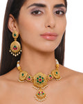 Enamel Floral Gold-Toned Pearl Necklace Set