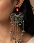 Enamel Geometric Crescent Statement Earrings