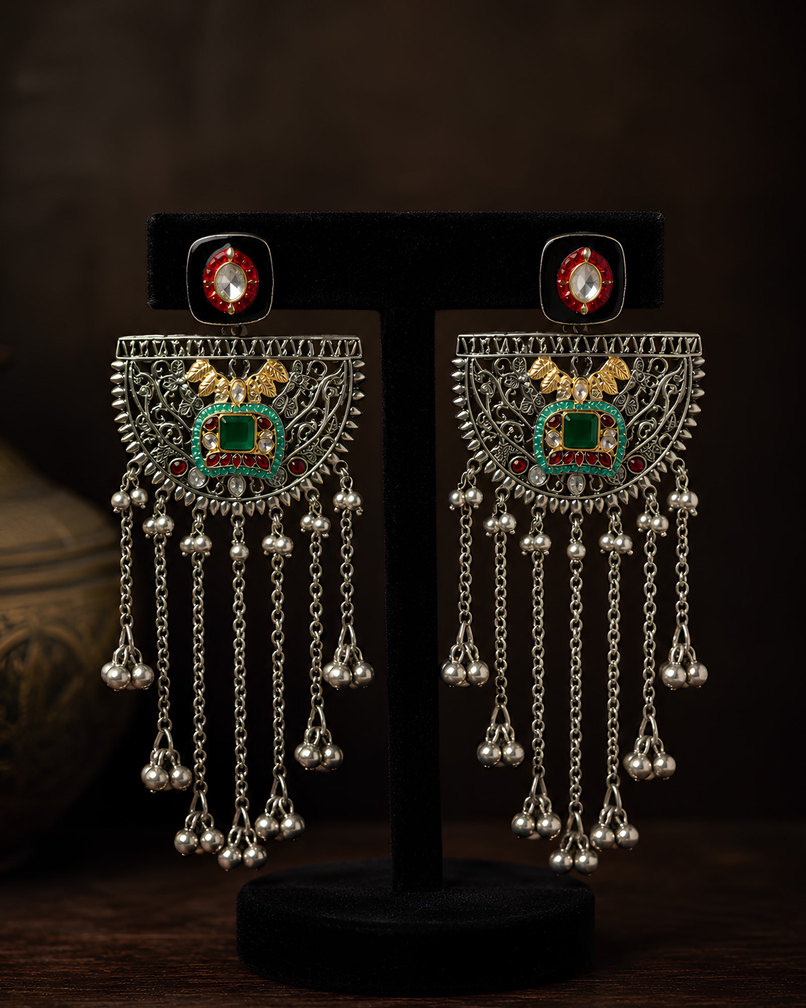 Enamel Geometric Crescent Statement Earrings