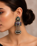 Enamel Meenakari & Chain Fringe Oxidized Earrings