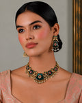 Enamel Peacock & Gemstone Statement Necklace Set