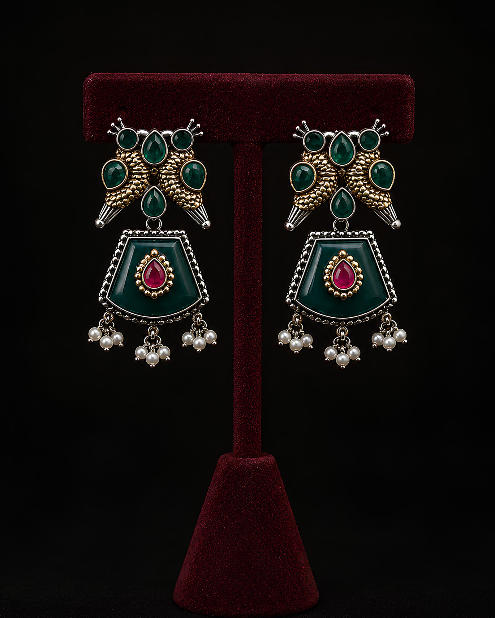 Enamel Peacock & Gemstone Statement Necklace Set
