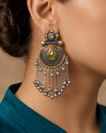 Enamelled Crescent Tassel Statement Earrings