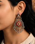Enamelled Floral Filigree Oxidized Earrings
