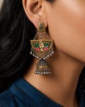 Enamelled Lotus Motif Shield Jhumka Earrings