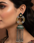 Filigree Hoop & Green Beaded Tassel Jhumkas