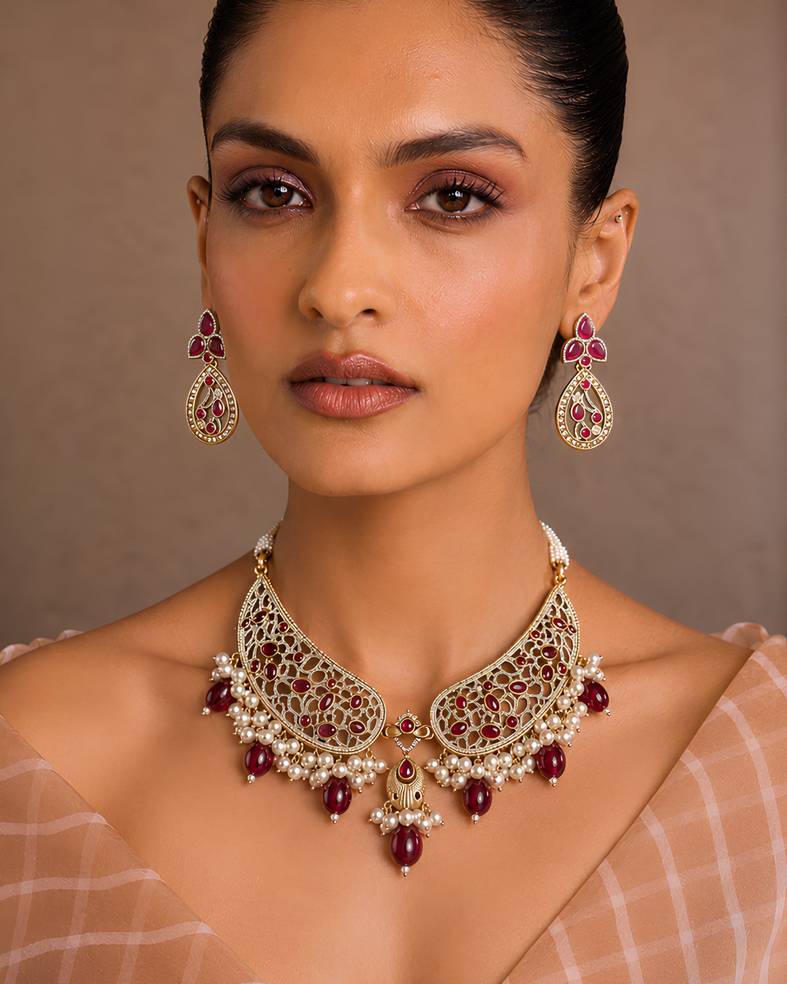 Filigree Ruby & Pearl Statement Necklace
