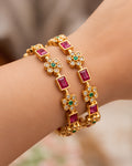 Floral & Rectangular Stone Gold-Tone Bangles