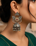 Floral Crescent Oxidized Jhumka Earrings