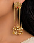 Floral Crest & Multi-Chain Bead Drop Earrings