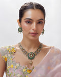 Floral Enamel & Oxidized Silver Statement Necklace