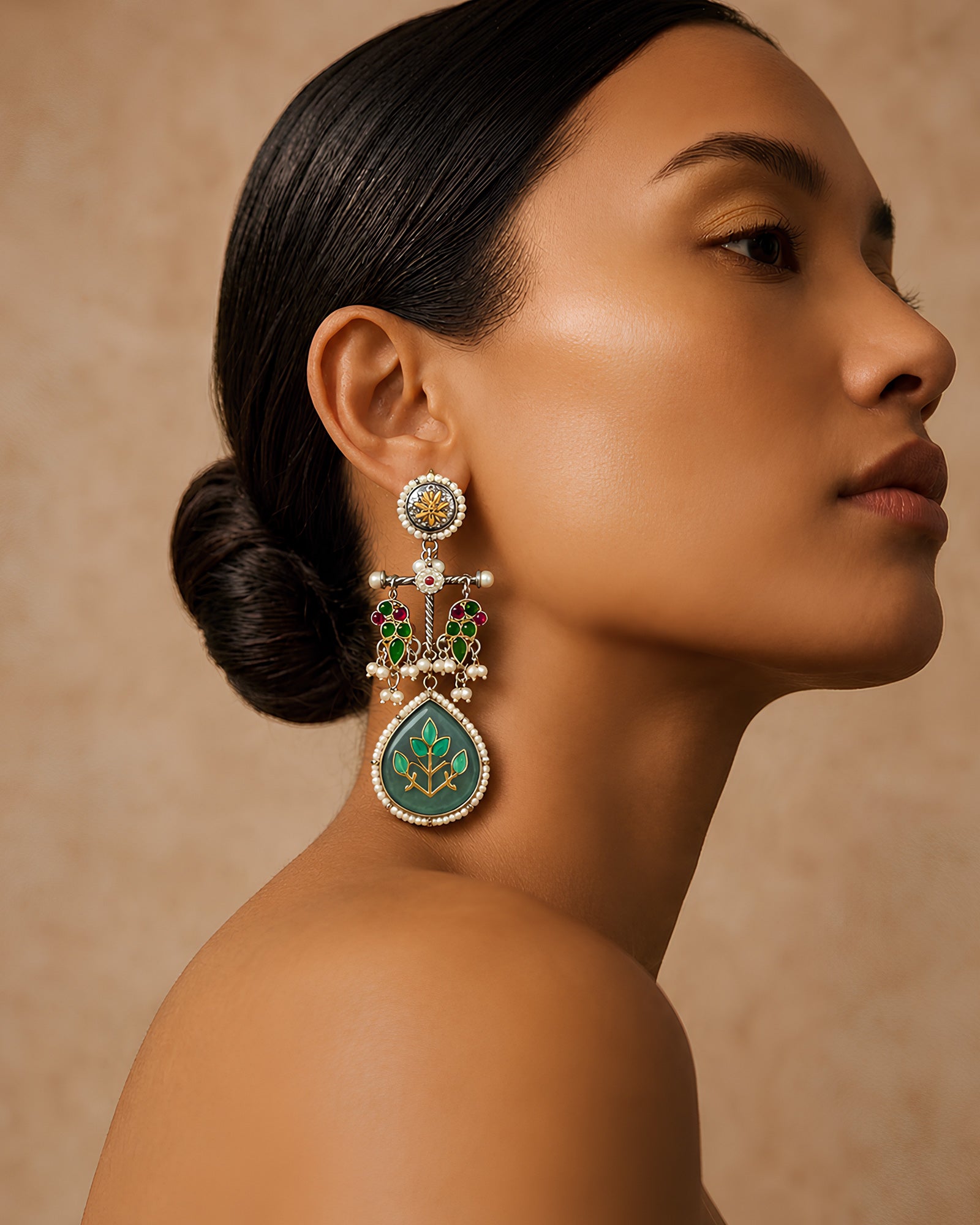 Floral Enamel & Pearl Dangle Earrings