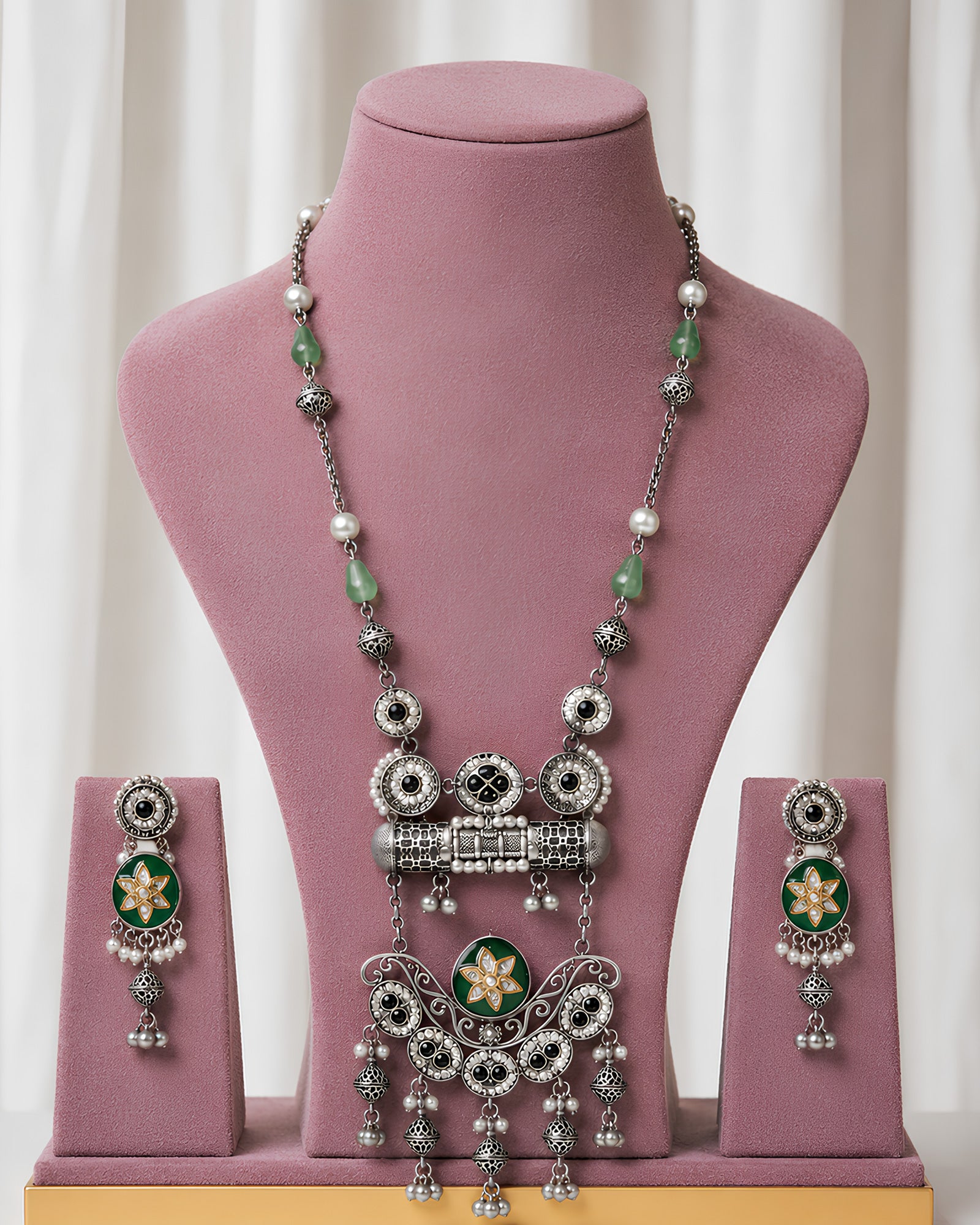 Floral Enamel Oxidized Long Necklace