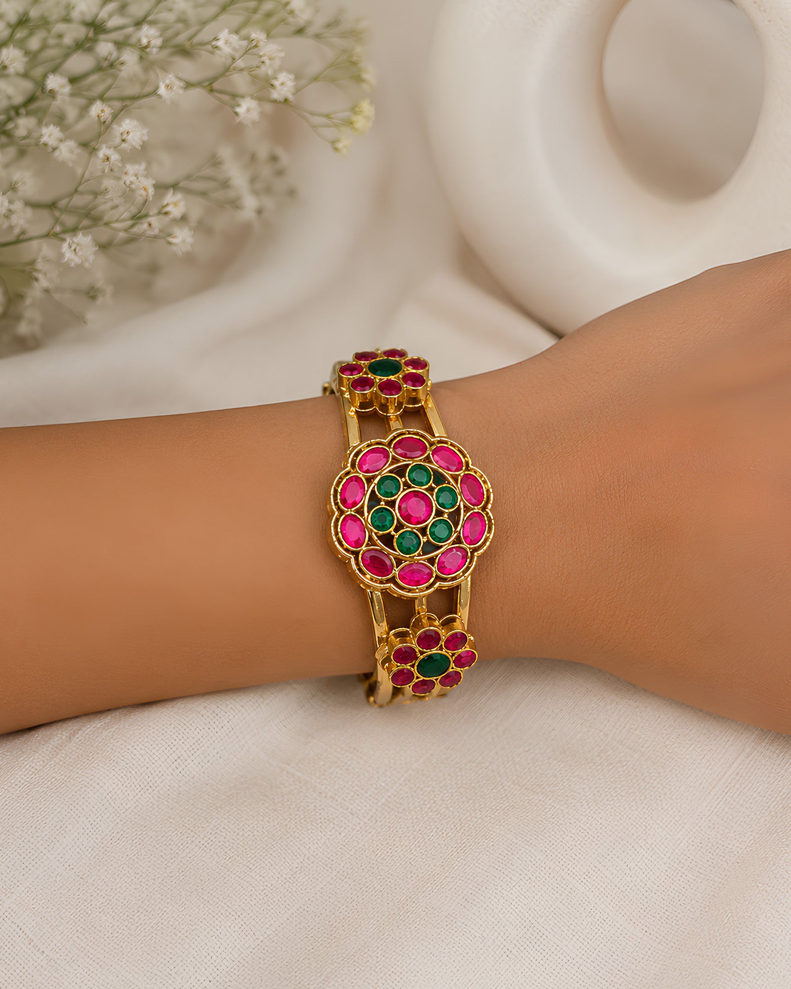 Floral Gemstone Cluster Bracelet