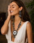 Floral Link & Enamel Disk Statement Necklace