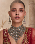 Floral Mirror-Work Oxidized Statement Necklace