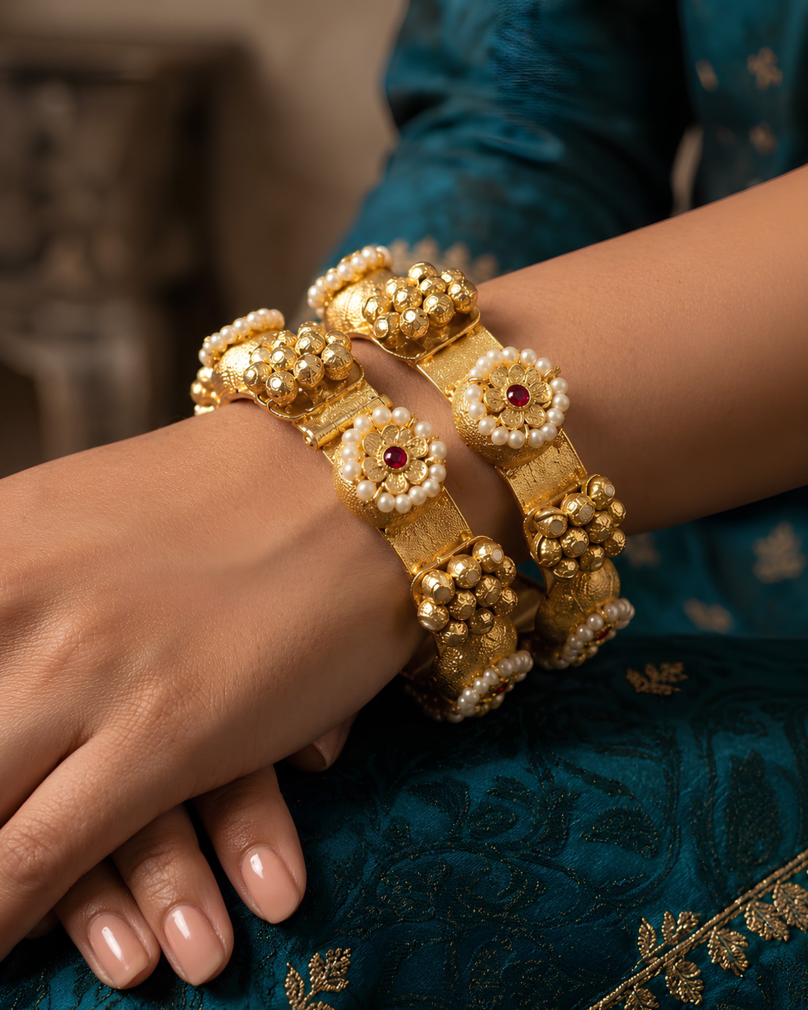 Floral Pearl & Bead Cluster Bangles