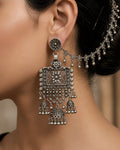 Floral Square Filigree Bahubali Jhumka Earrings