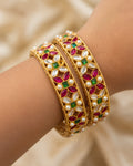 Floral Stone-Studded Gold-Tone Bangles