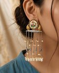 Floral Stud & Cascading Chain Tassel Earrings