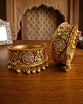 Gemstone-Embedded Floral Gold-Plated Kada