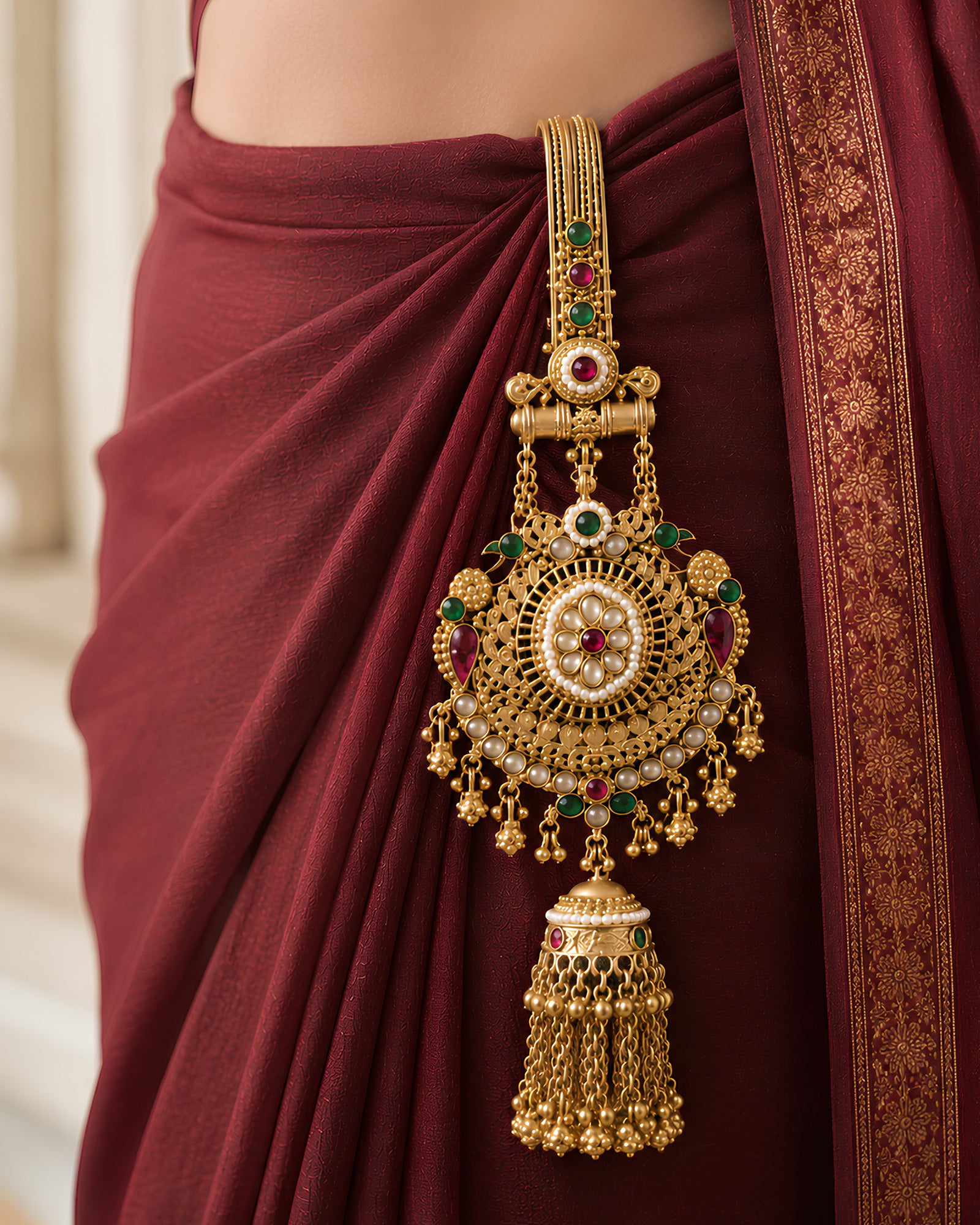 Gemstone Filigree Sunburst Gold-Plated Judapin