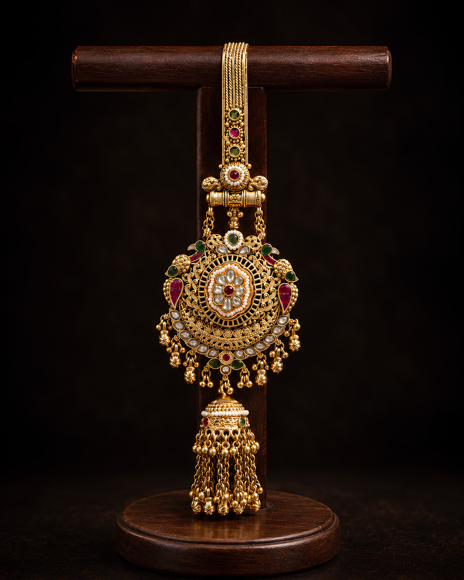 Gemstone Filigree Sunburst Gold-Plated Judapin