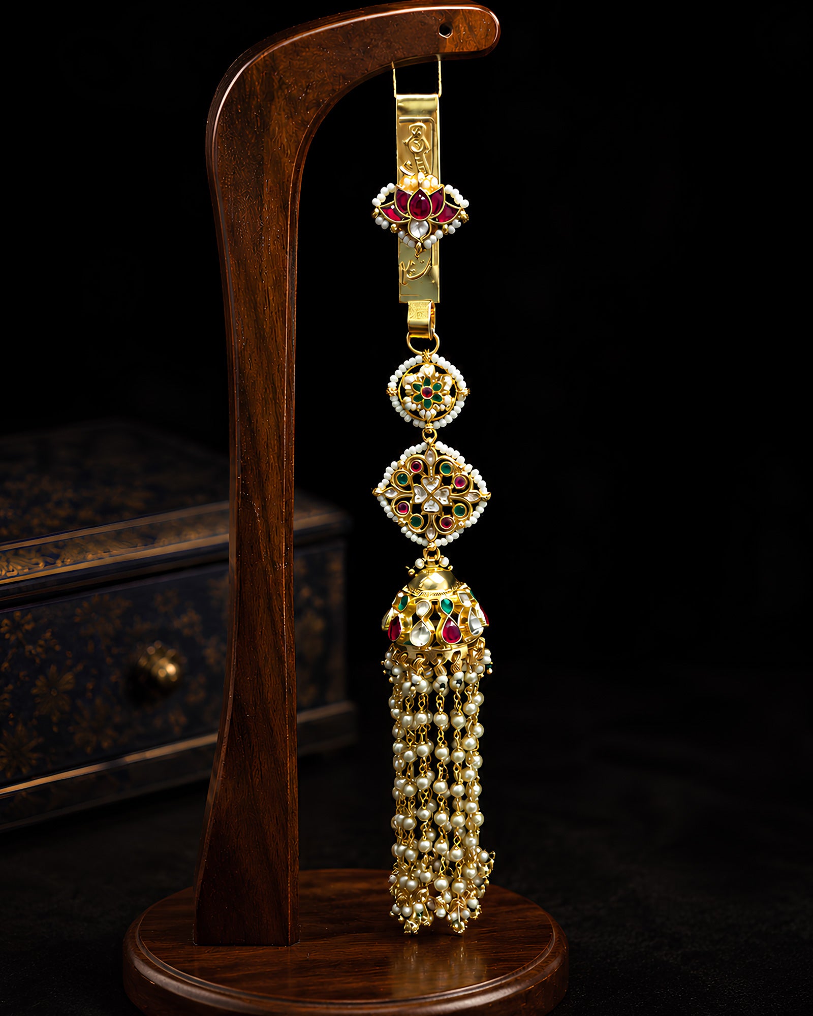 Gemstone Jhumka & Pearl Cascade Gold-Plated Judapin