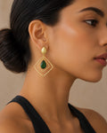 Geometric Diamond Emerald Stone Drop Earrings