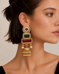 Geometric Gemstone & Pearl Jhumka Earrings