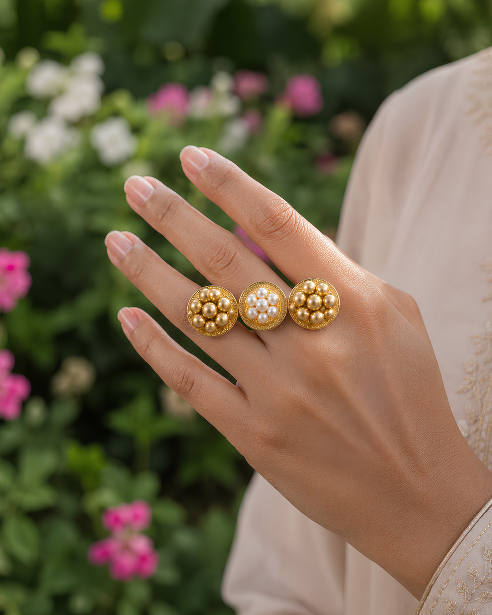Geometric Pearl Fusion Ring