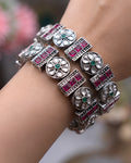 Geometric Ruby & Floral Kundan Oxidized Bangles