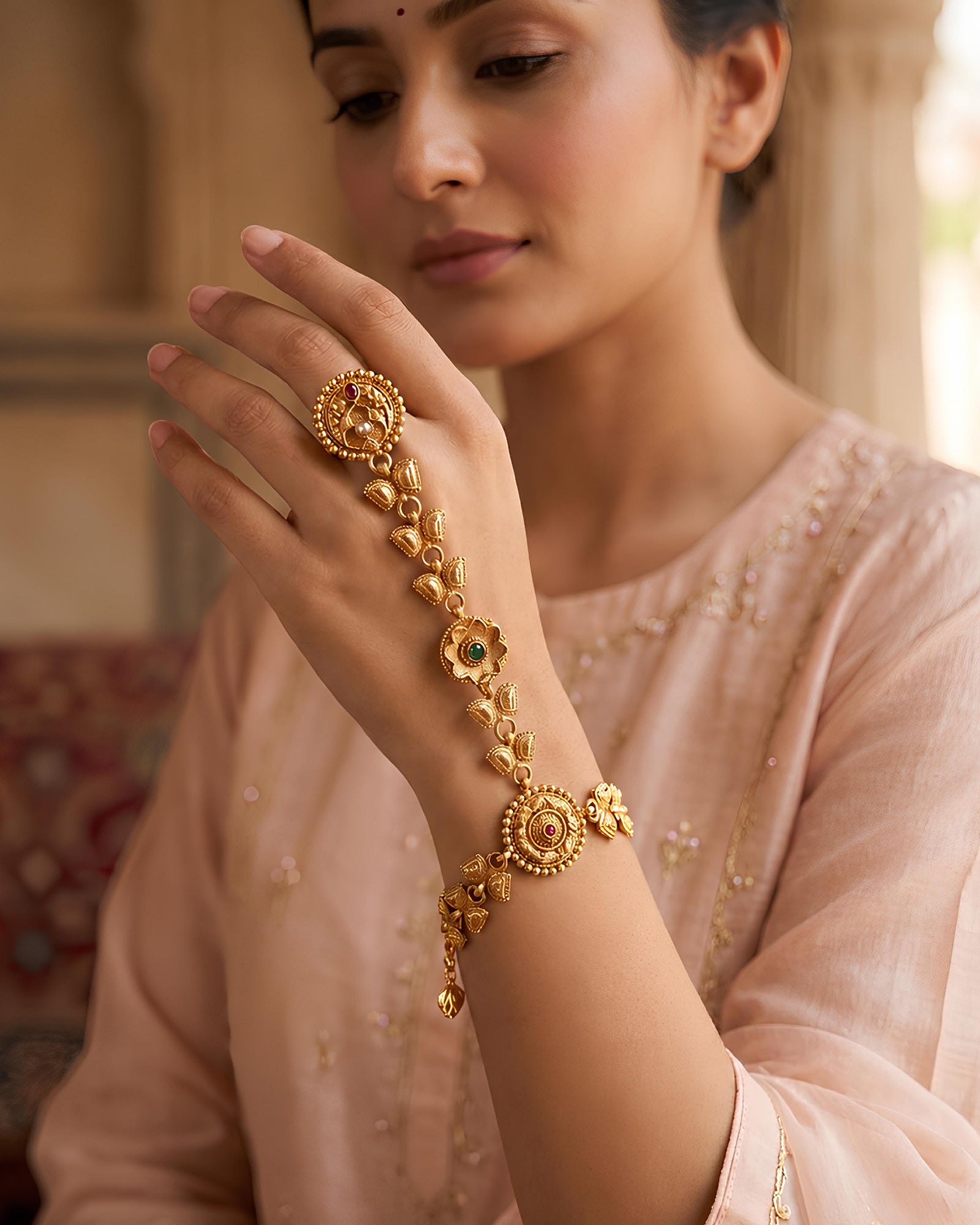 Gold-Plated Kundan Heritage Panja