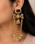 Gold-Plated Peacock & Jhumki Cascade Chain Earrings