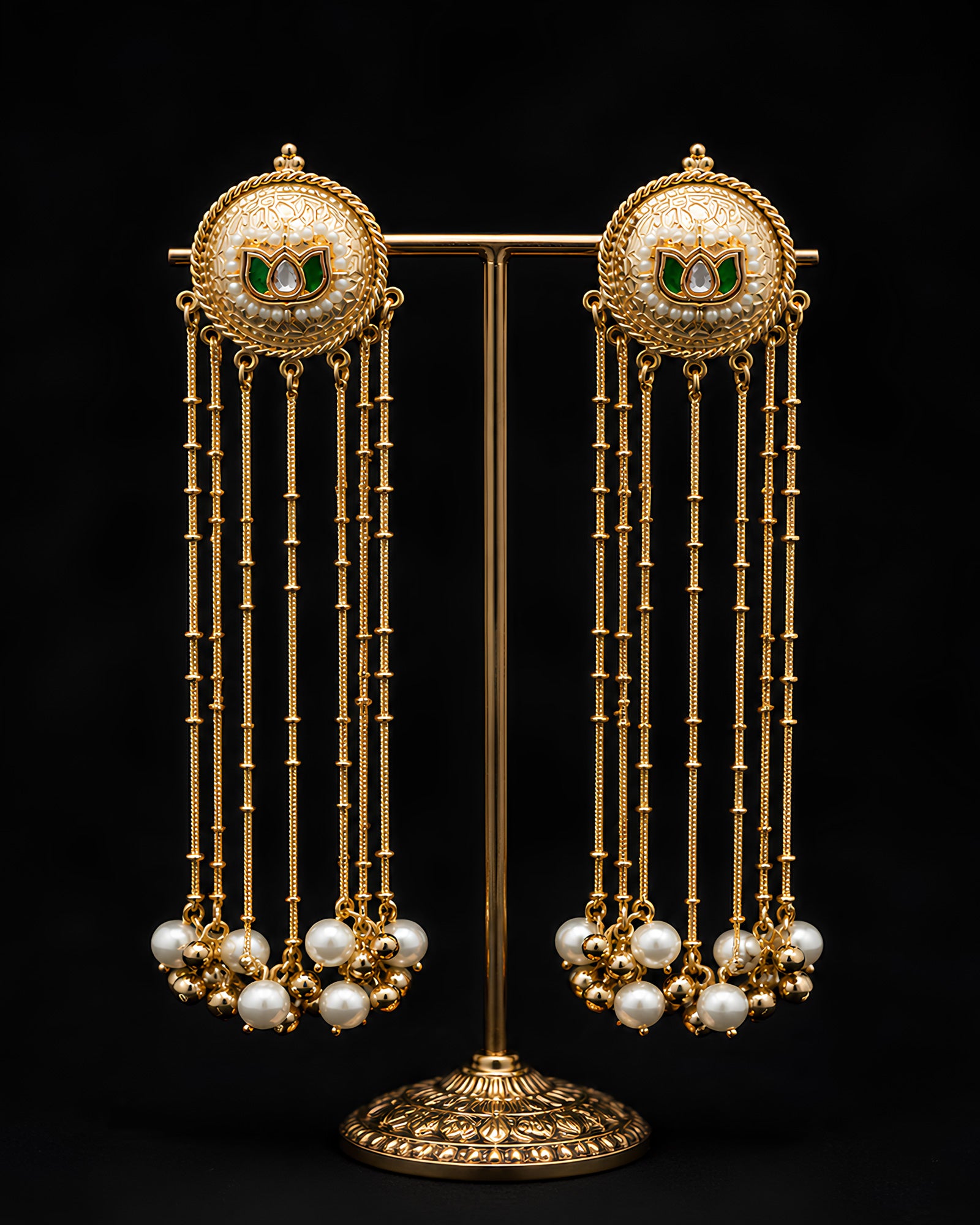 Gold-Tone Lotus Dangler with Pearl Tassels