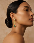 Golden Open Teardrop Green Stone Earrings