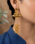 Golden Peacock Motif Cascading Tassel Earrings