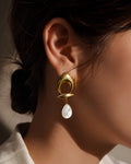 Golden Sculpted Pearl Drop Earrings