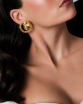 Golden Textured Wreath & Pearl Leaf Studs