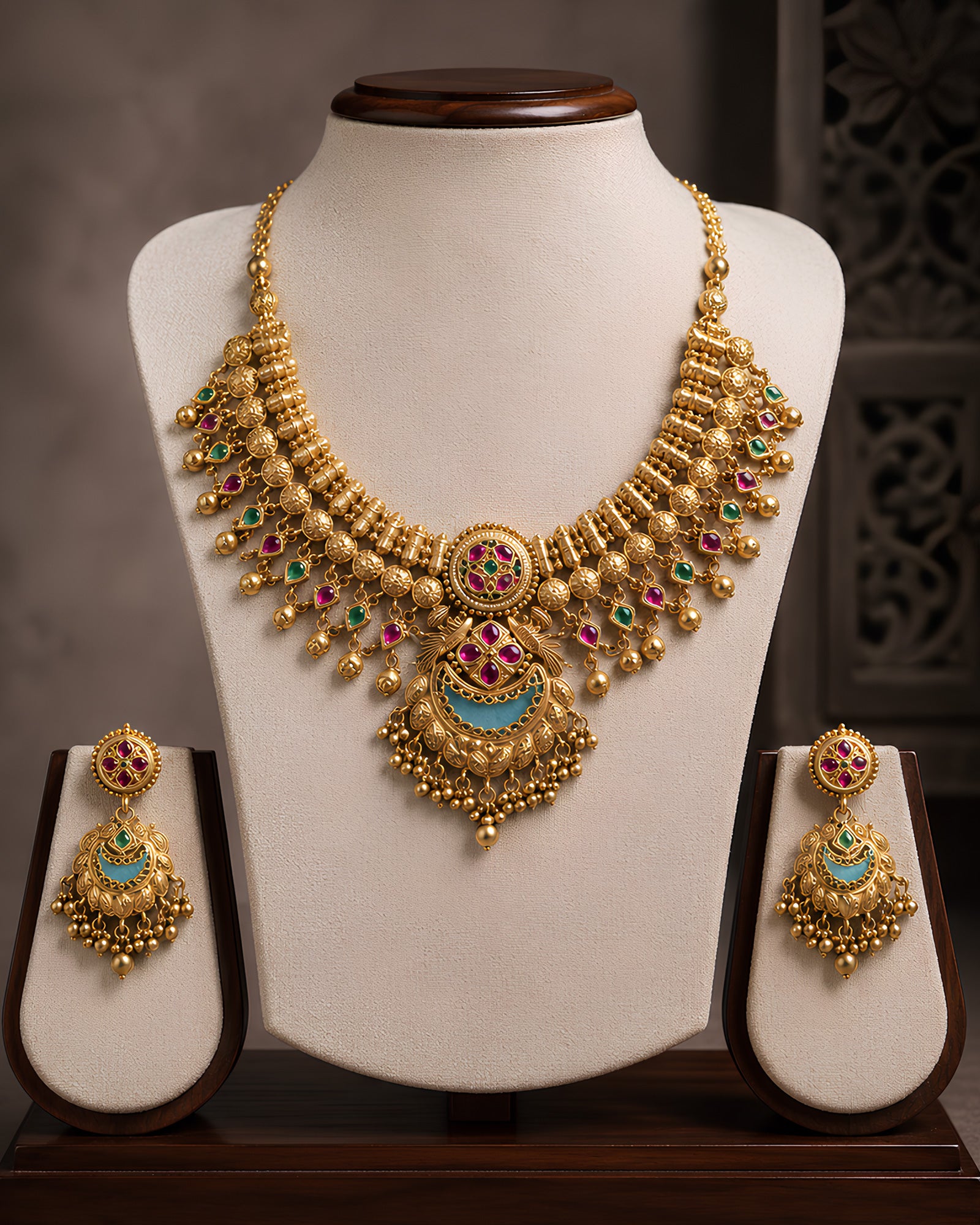 Heritage Floral Enamel Gold-Toned Necklace Set