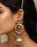 Heritage Gold & Maroon Stone Ear-Chain Jhumkas